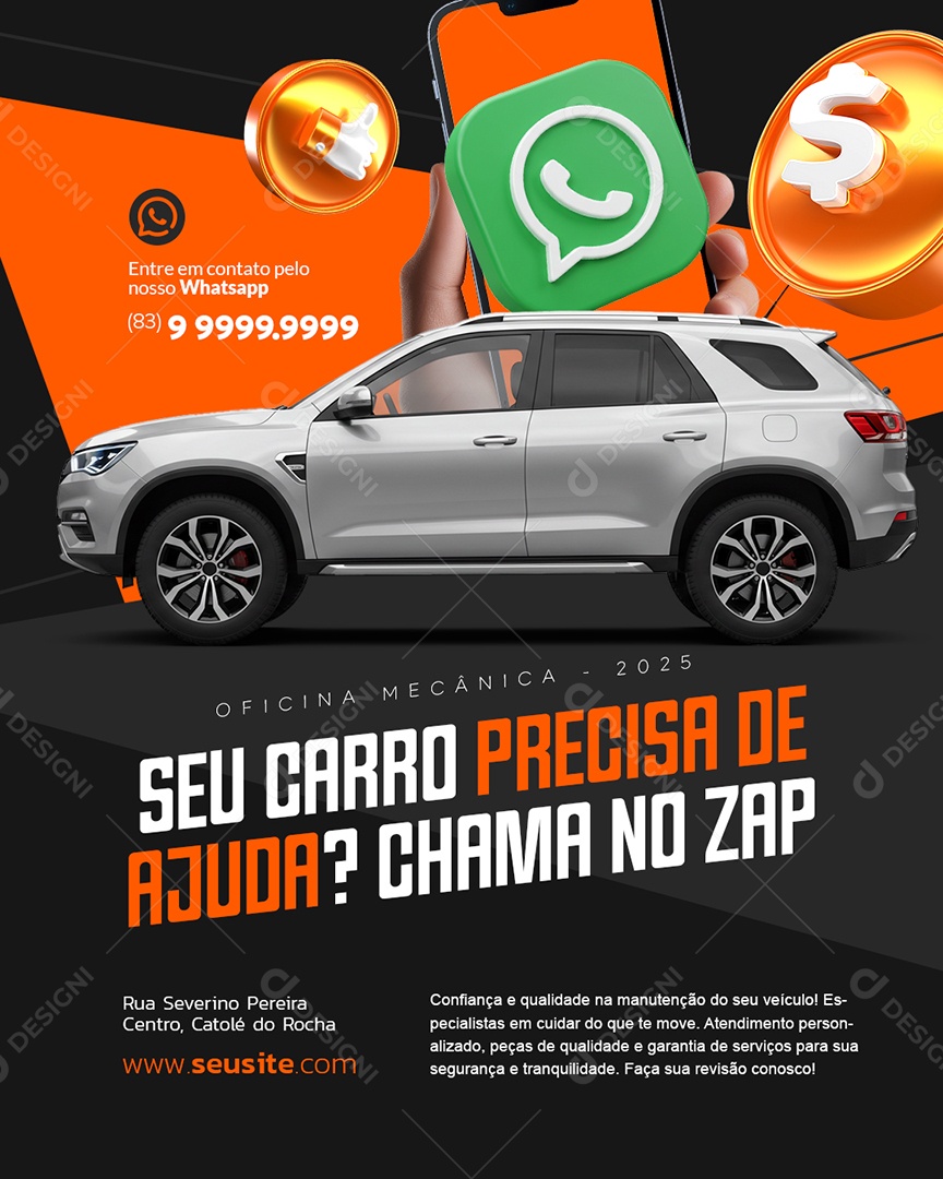 Oficina Mecânica Seu Carro  Precisa de Ajuda Social Media PSD Editável