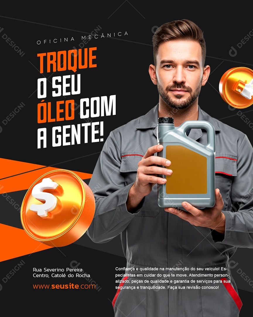 Oficina Mecânica Troque o Seu Óleo Com a Gente Social Media PSD Editável