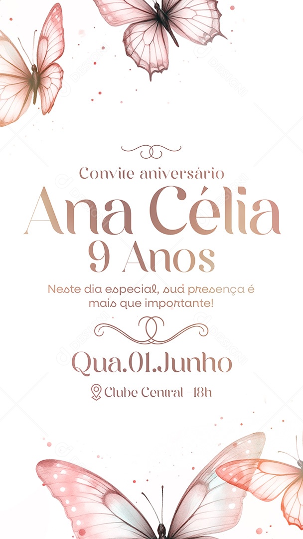 Story Convite de Aniversário Ana Célia 9 Anos Social Media PSD Editável