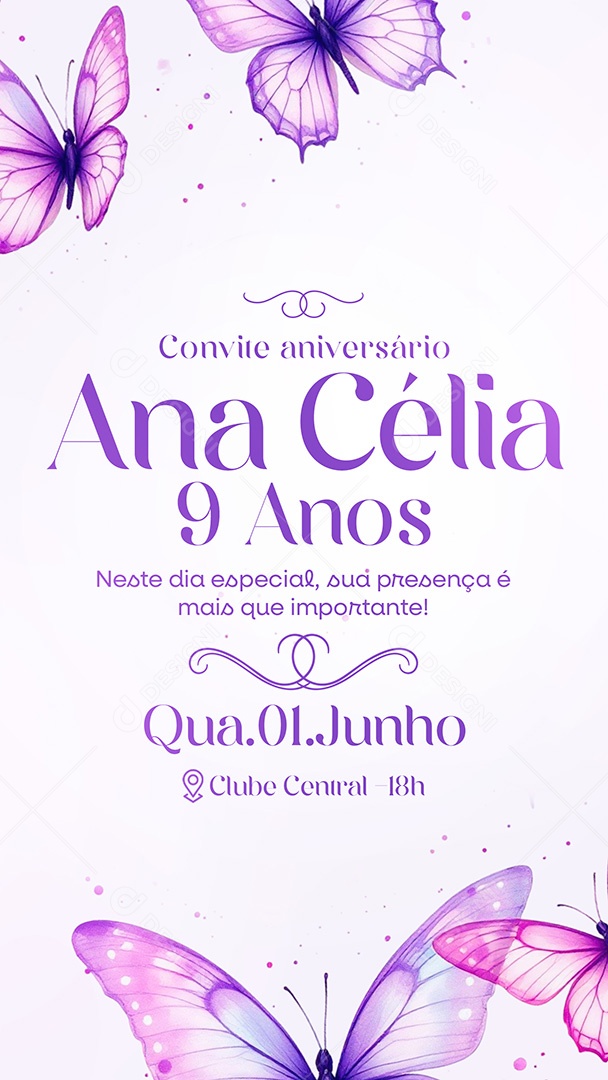 Story Convite de Aniversário Ana Célia 9 Anos Social Media PSD Editável