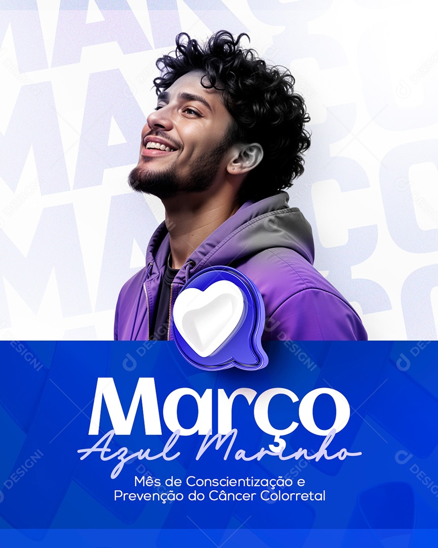 Março Azul Marinho Campanha de Conscientização Social Media PSD Editável