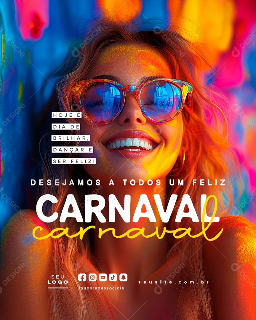 Desejamos a Todos Um Feliz Carnaval Social Media PSD Editável