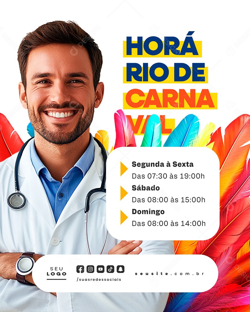 Horário de Carnaval Convênio Médico Hospital Clínica Hospitalar Social Media PSD Editável