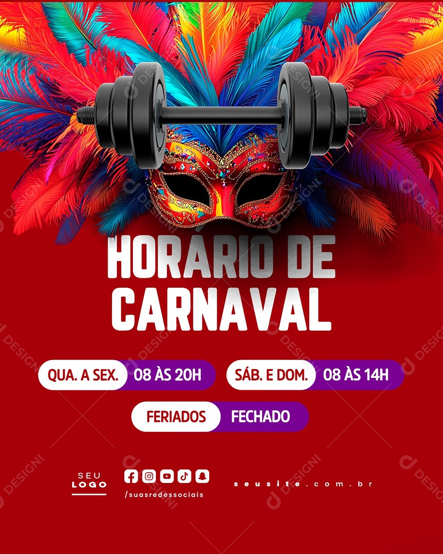 Horário de Carnaval Academia Social Media PSD Editável