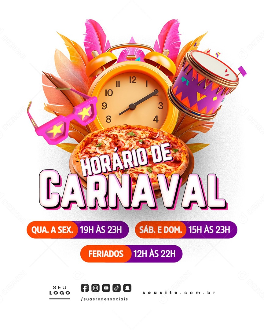 Horário De Carnaval Pizzaria Social Media PSD Editável