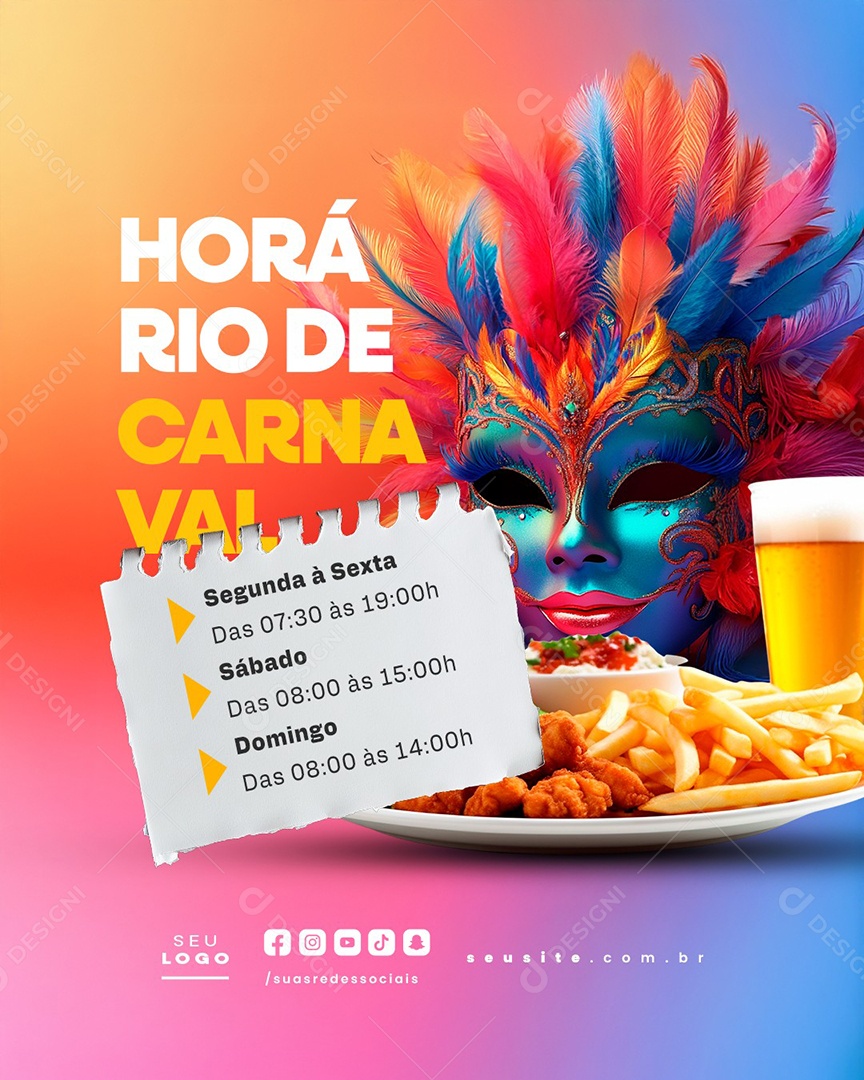 Horário de Carnaval Petiscaria Social Media PSD Editável