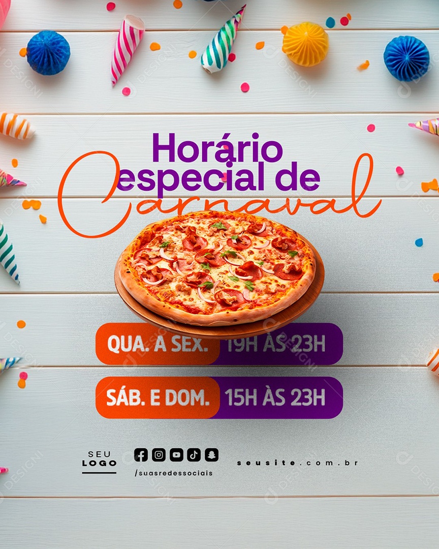 Horário Especial de Carnaval Pizzaria Social Media PSD Editável