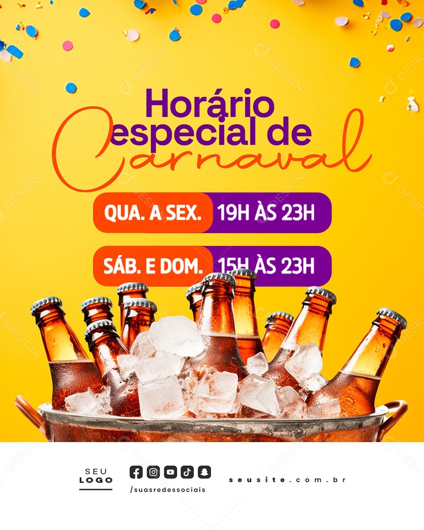 Horário Especial de Carnaval Distribuidora de Bebidas Social Media PSD Editável
