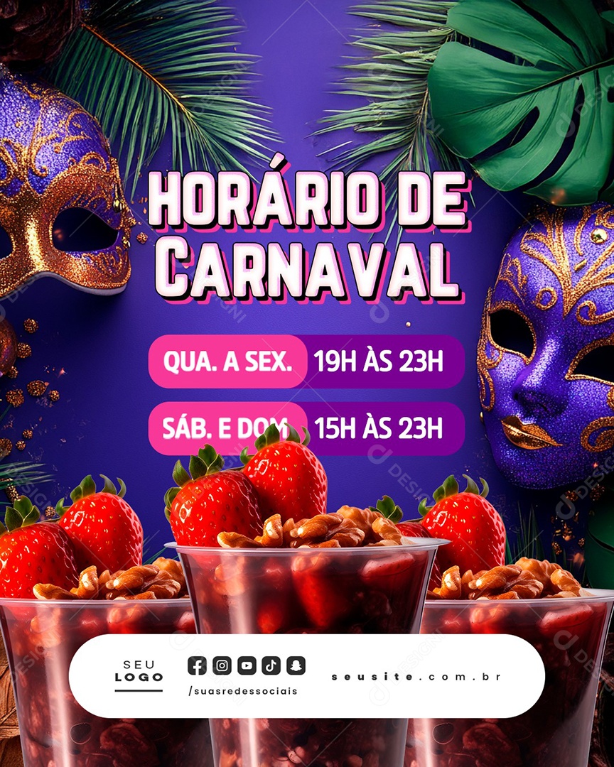 Horário De Carnaval Açaiteria Social Media PSD Editável