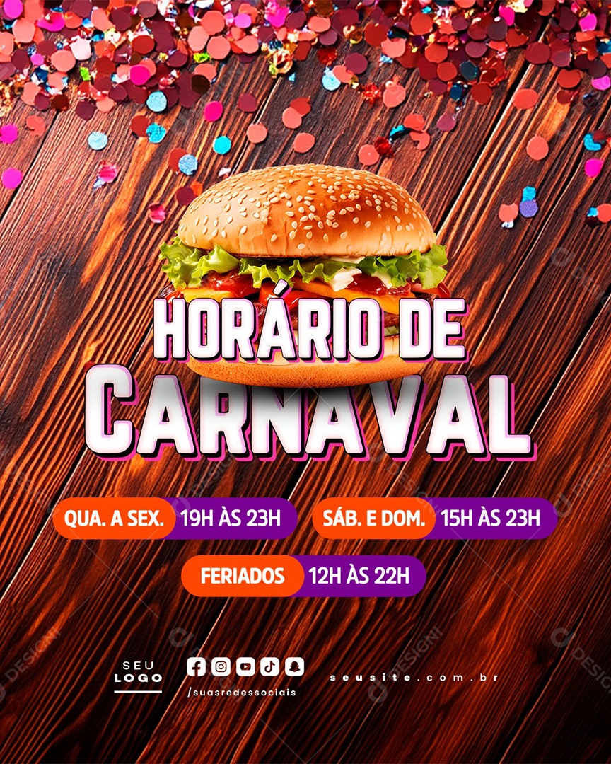 Horário Especial De Carnaval Hamburgueria Social Media Editável