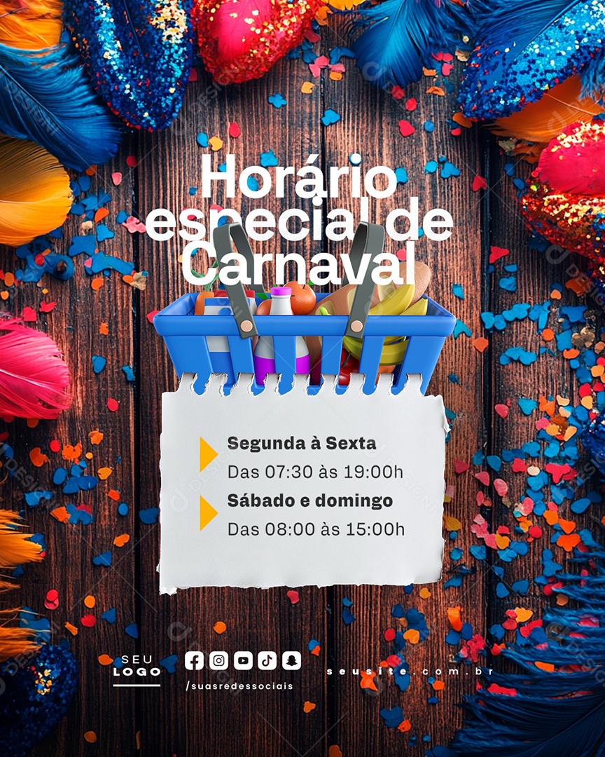 Horário Especial De Carnaval Supermercado Social Media Editável