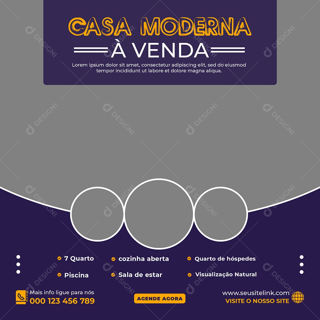 Imobiliária Casa Moderna á Venda Social Media PSD Editável