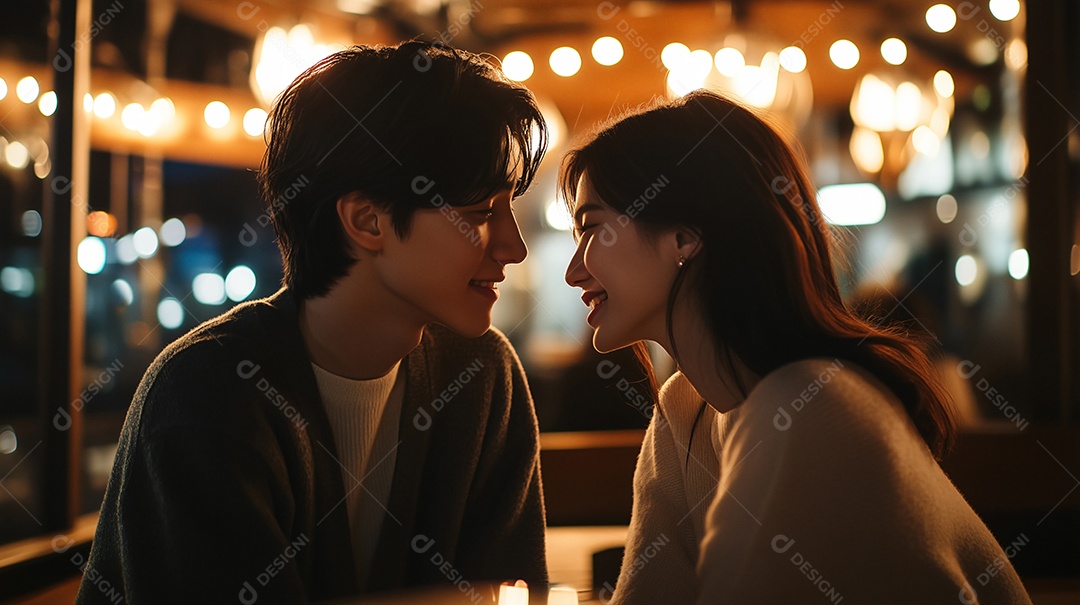 Casal de namorados asiáticos lindos e apaixonados