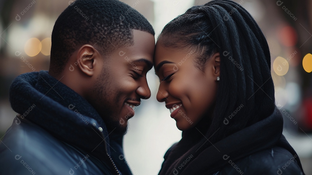 Casal de morenos lindos abraçados e testa a testa