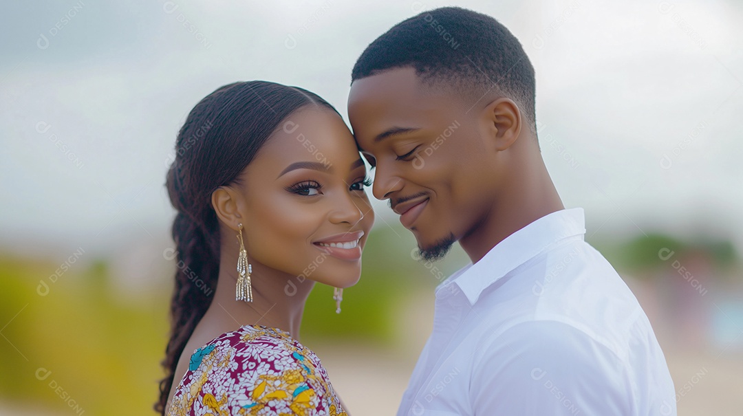 Namorados abraçados e feliz em ambiente de natureza