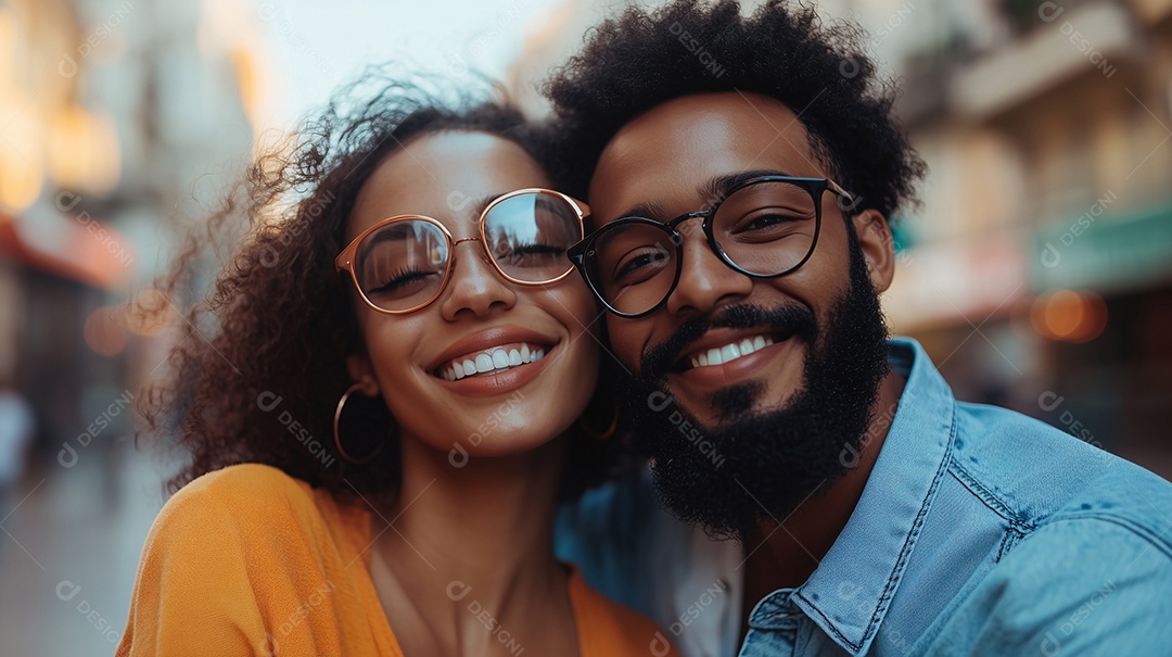 Namorados abraçados e feliz em passeio de uma cidade