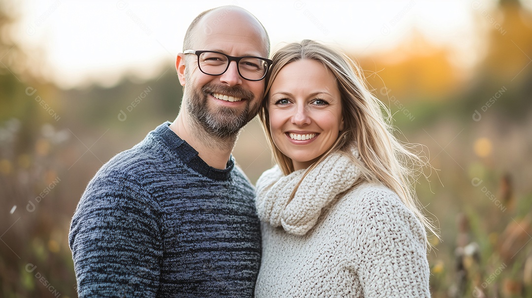 Namorados abraçados e feliz em ambiente de natureza