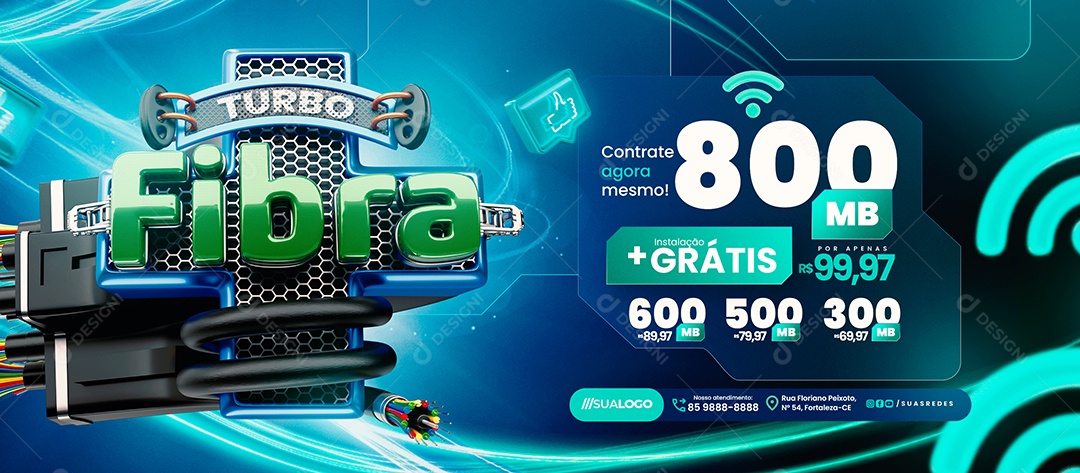 Banner Turbo Fibra Provedor de Internet Instalação Grátis Social Media PSD Editável