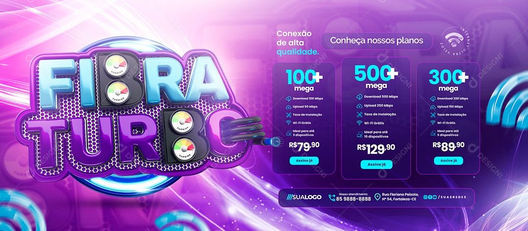 Banner Fibra Turbo Provedor de Internet Conexão de Alta Qualidade Social Media PSD Editável