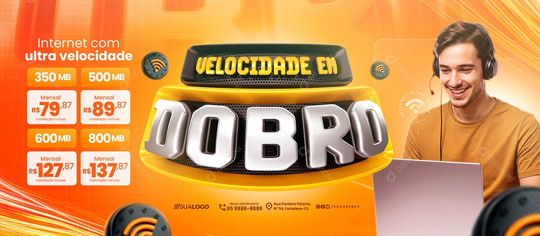 Banner Velocidade Em Dobro Provedor de Internet Planos Mensal Social Media PSD Editável