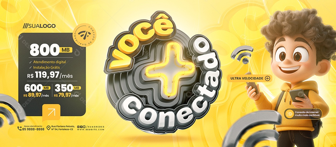 Banner Você Conectado Provedor de Internet Ultra Velocidade Social Media PSD Editável
