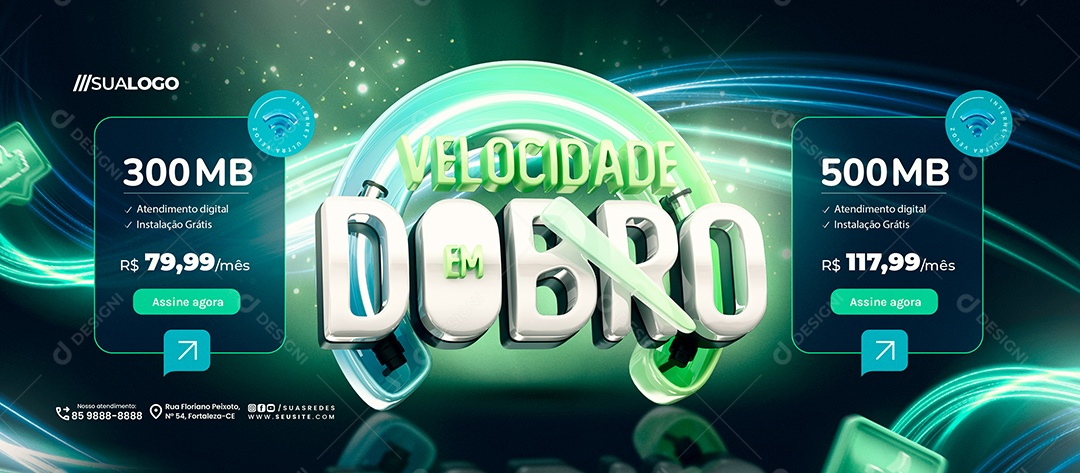 Banner Velocidade Em Dobro Provedor de Internet Assine Agora Social Media PSD Editável