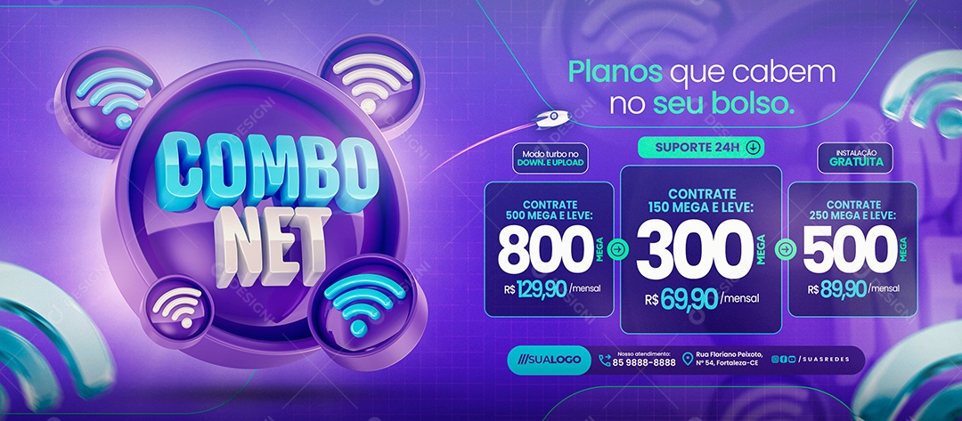 Banner Combo Net Provedor de Internet Contrate Social Media PSD Editável