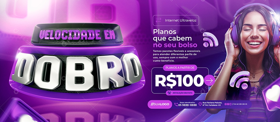 Banner Velocidade Em Dobro Provedor de Internet Planos Social Media PSD Editável