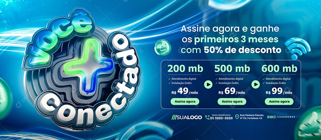 Banner Você Conectado Provedor de Internet Assine Agora Social Media PSD Editável