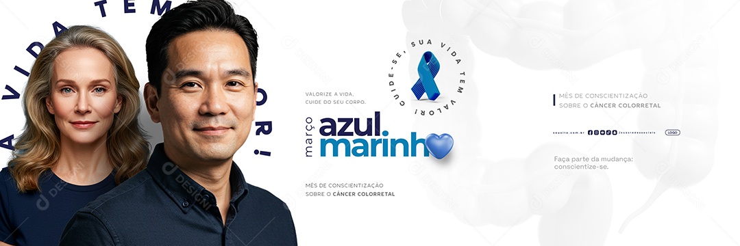 Carrossel Março Azul Marinho Valorize a Vida Social Media PSD Editável