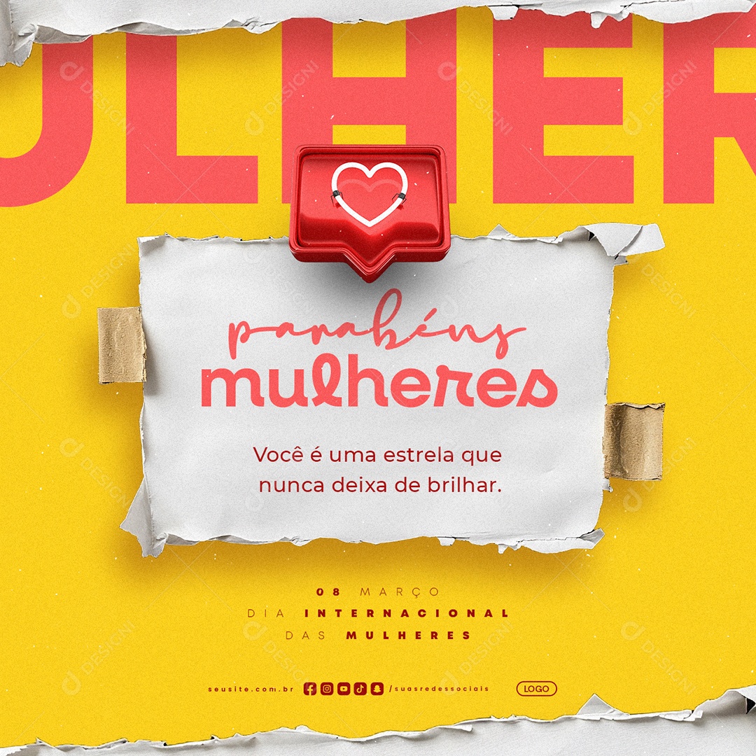 Dia Internacional Das Mulheres 08 de Março Parabéns Social Media PSD Editável