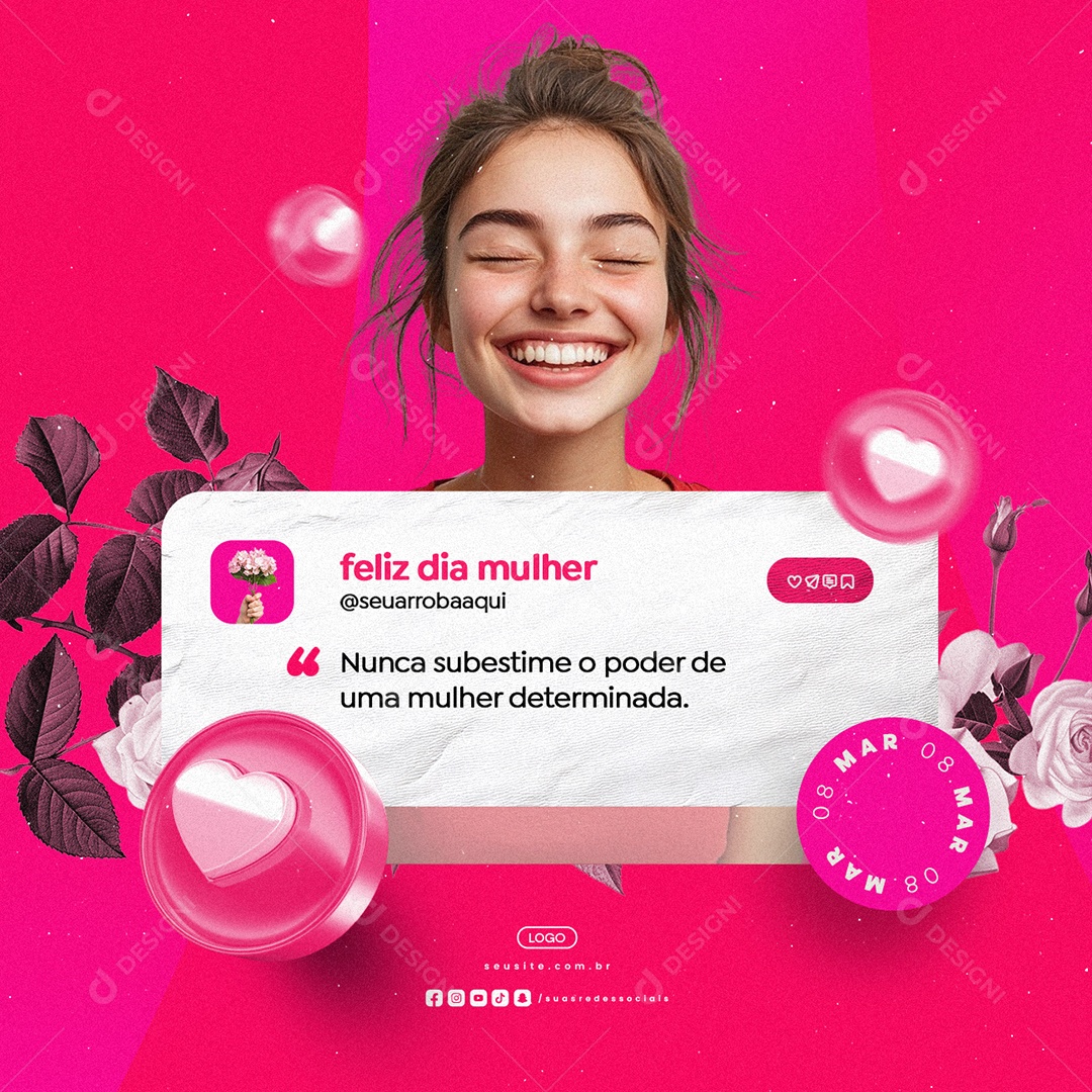 Feliz Dia Da Mulher 08 de Março Social Media PSD Editável