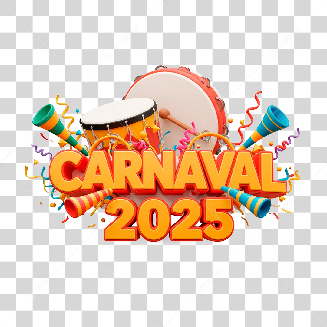 Selo 3D Carnaval 2025 PNG Transparente