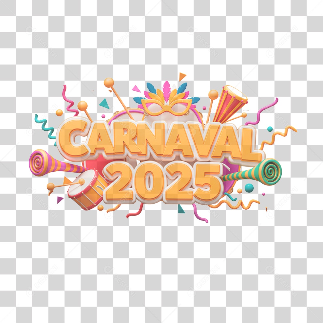 Selo 3D Carnaval 2025 PNG Transparente