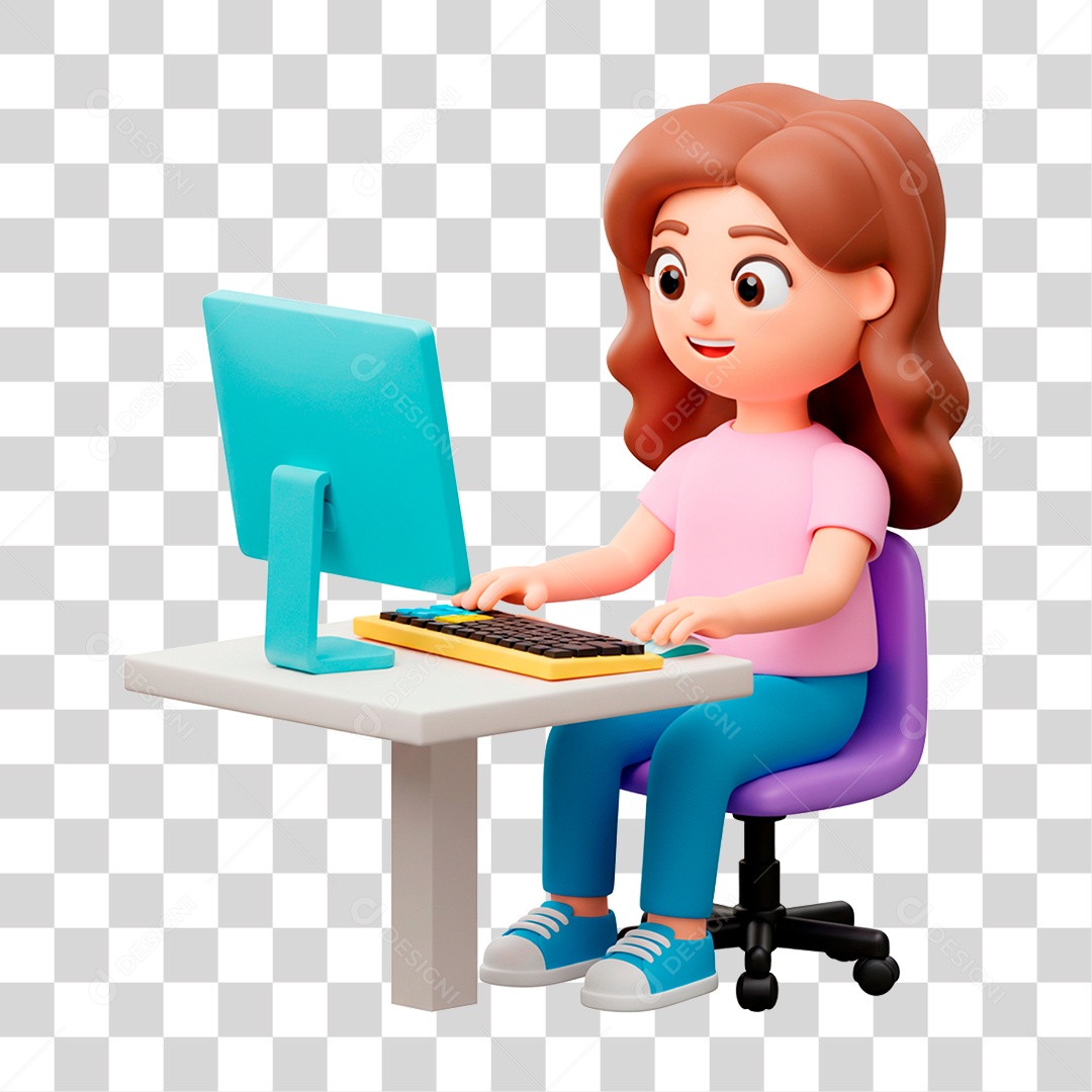 Personagem Mulher com Computador PNG Transparente