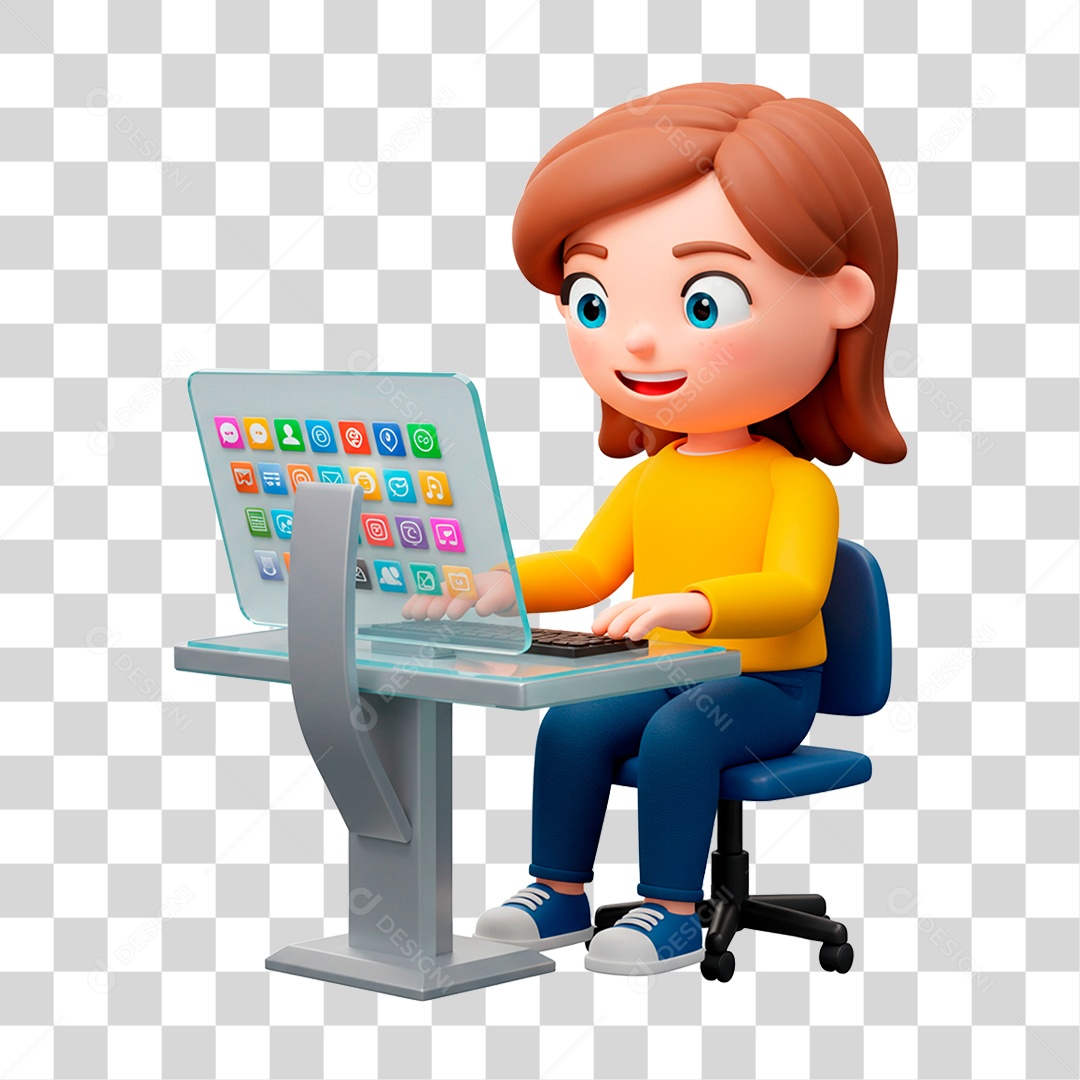 Personagem Mulher com Computador PNG Transparente