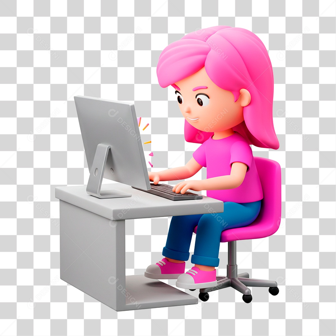 Personagem Mulher com Computador PNG Transparente