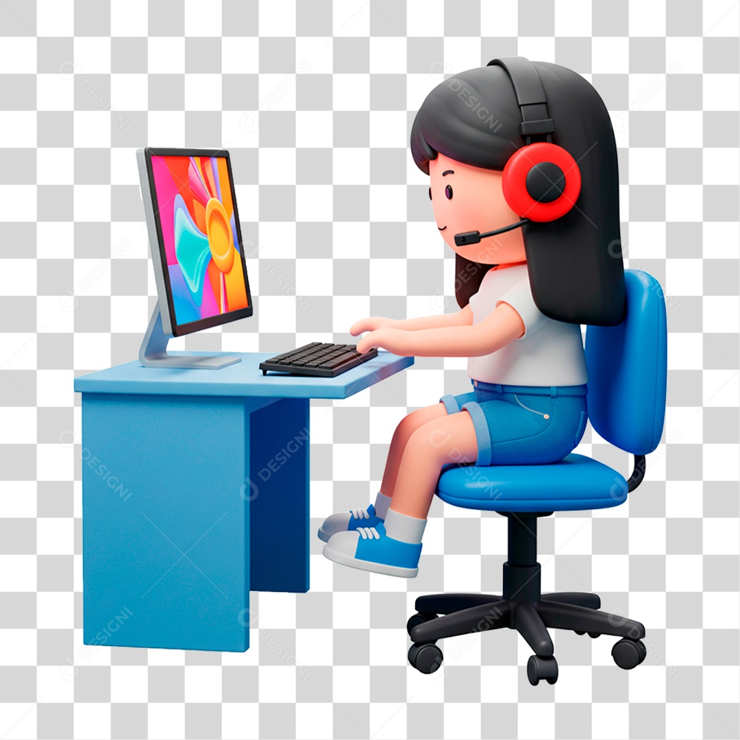 Personagem Mulher com Computador PNG Transparente