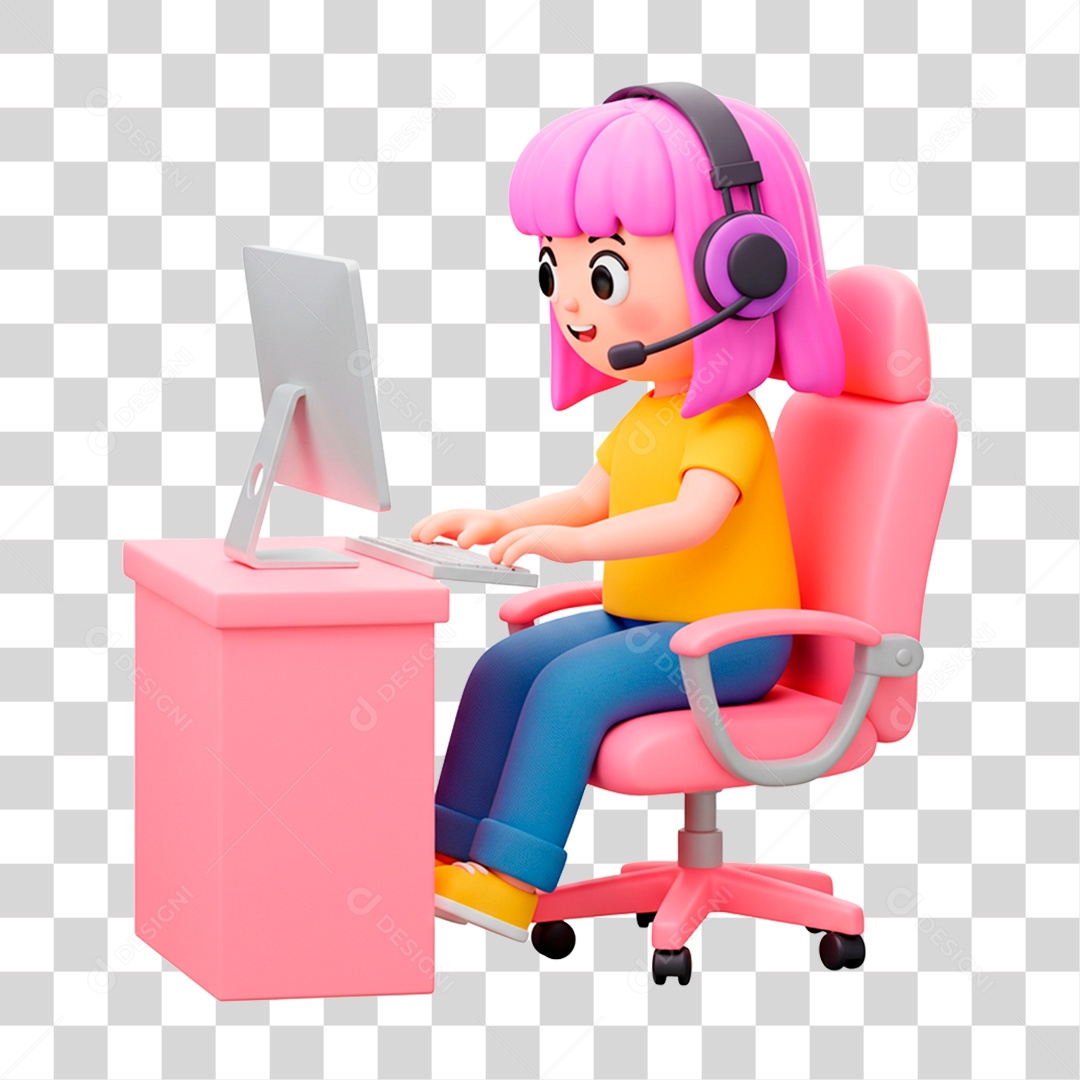 Personagem Mulher com Computador PNG Transparente
