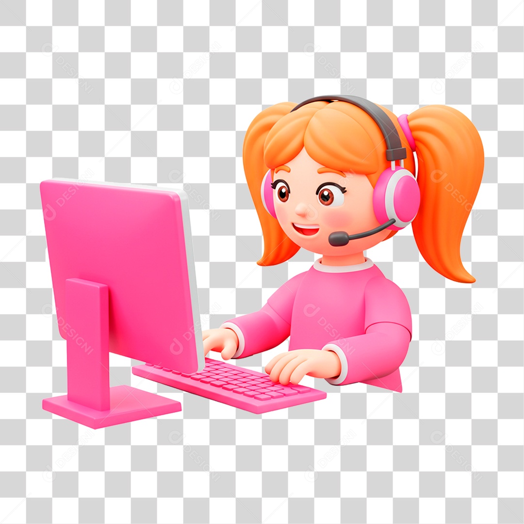 Personagem Mulher com Computador PNG Transparente