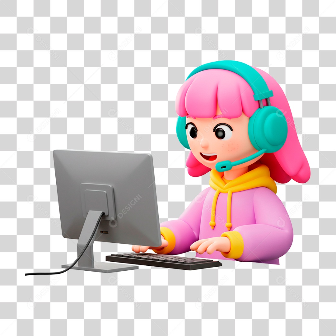 Personagem Mulher com Computador PNG Transparente