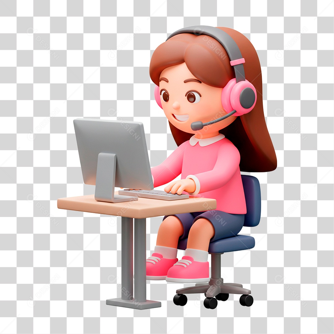 Personagem Mulher com Computador PNG Transparente