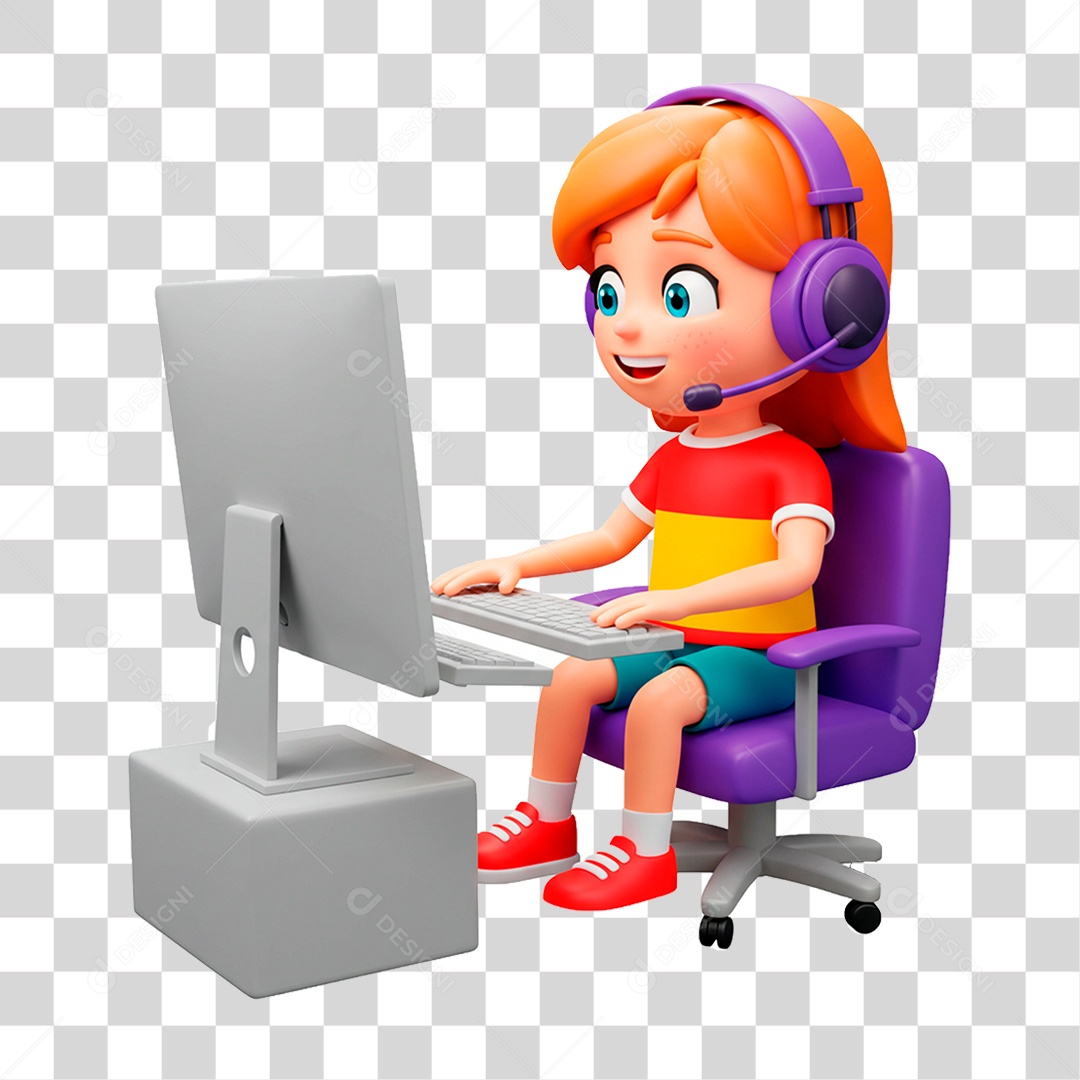Personagem Mulher com Computador PNG Transparente