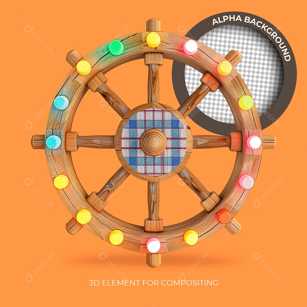 Roda De Madeira Com Luz Elemento 3D Para Composição PSD