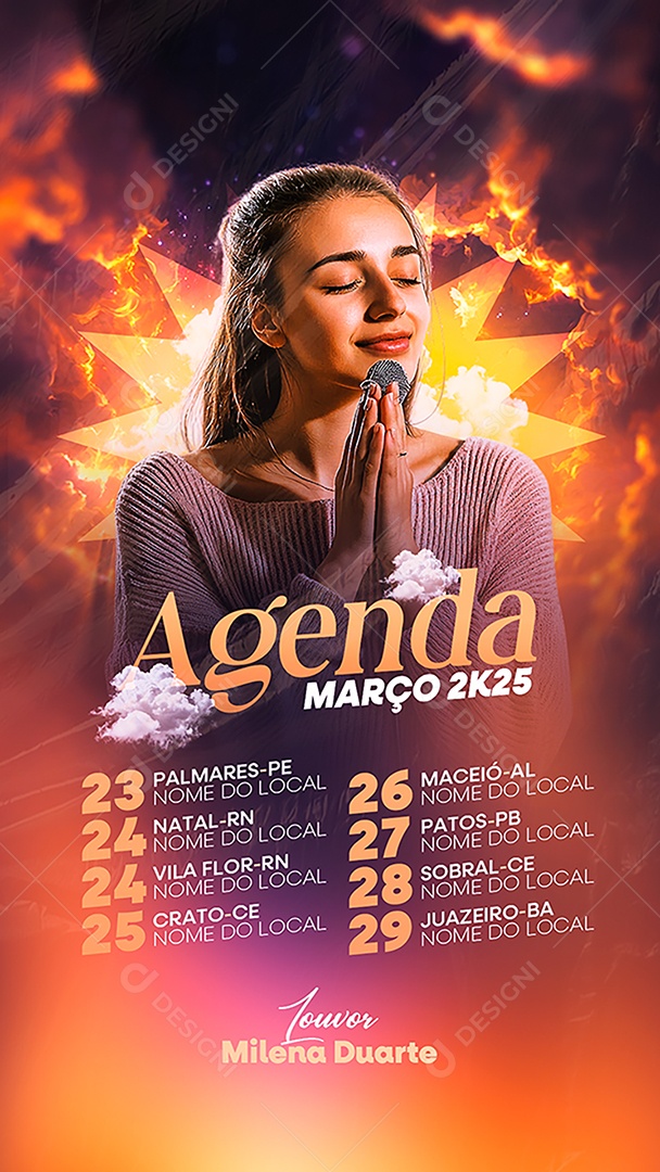 Story Flyer Gospel Agenda Março 2K25 Social Media PSD Editável