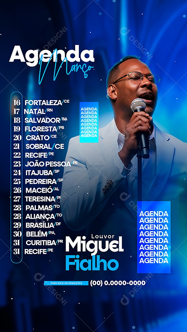 Story Flyer Gospel Agenda Março Louvor Miguel Fialho Social Media PSD Editável