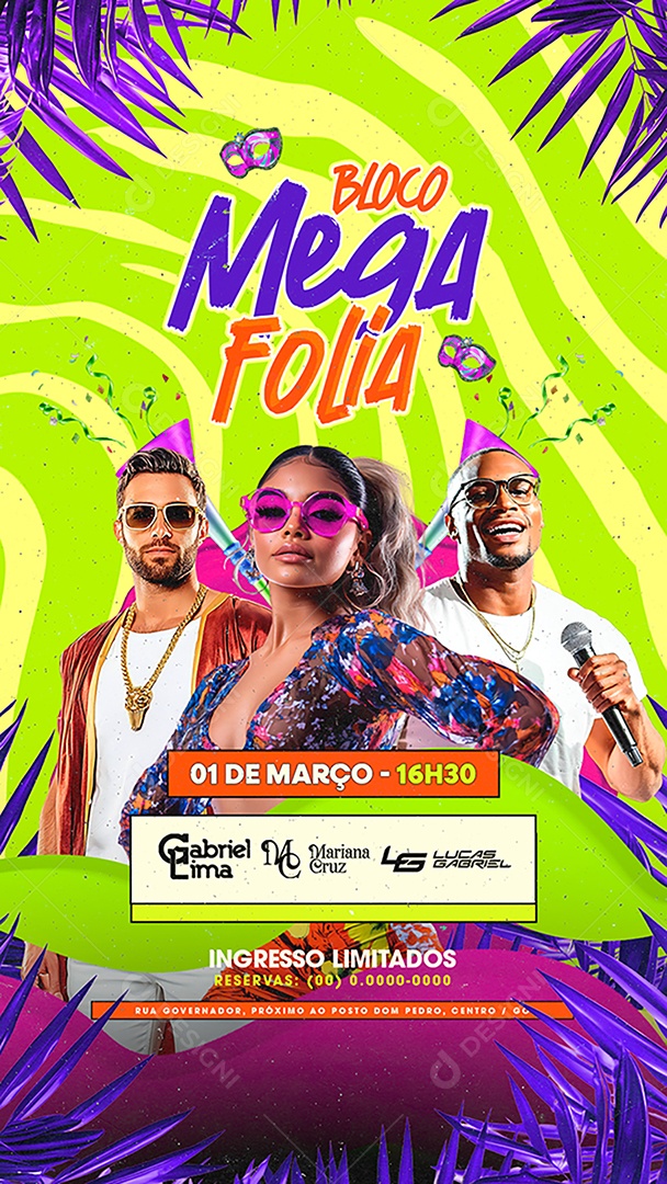 Story Flyer Carnaval Bloco Mega Folia Social Media PSD Editável