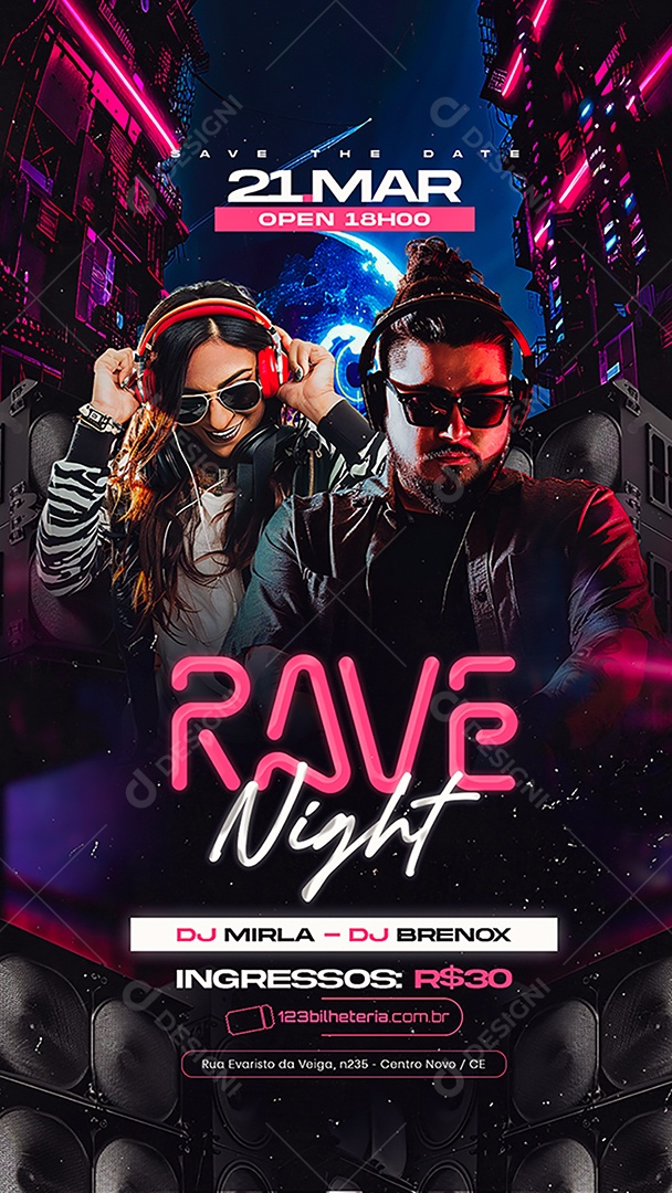 Story Flyer Rave Night Social Media PSD Editável