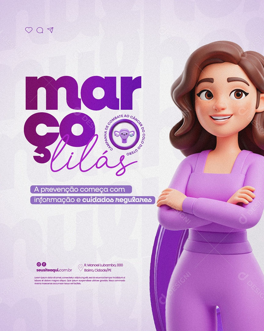 Março Lilás Mês de Conscientização Social Media PSD Editável