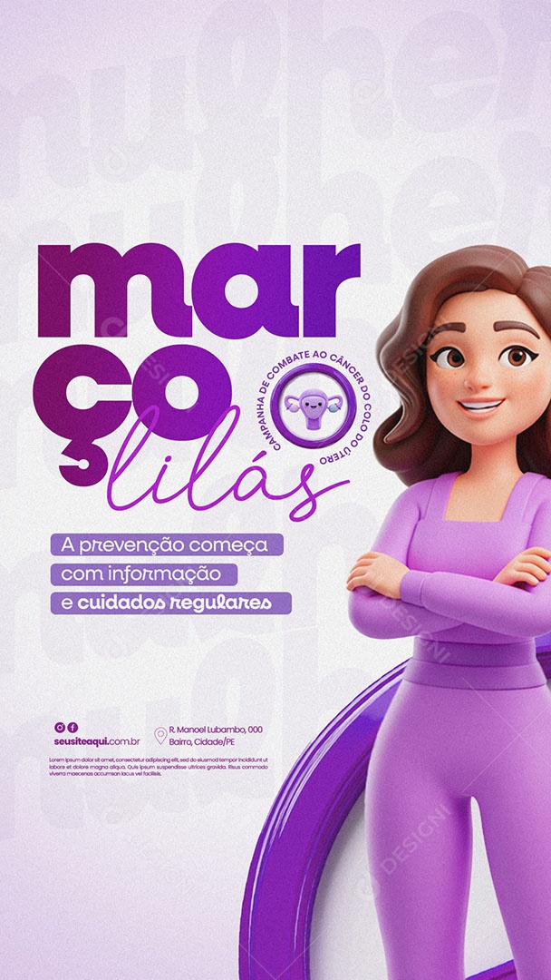 Story Março Lilás Mês de Conscientização Social Media PSD Editável